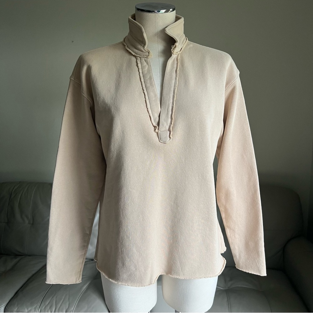 NEW Frank & Eileen Sz S PATRICK POPOVER HENLEY- CAMEL Sweatshirt Raw Cut Relaxed - Picture 3 of 17